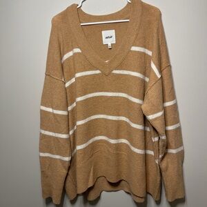 Aerie V-Neck Sweater in Tan and White Stripes
